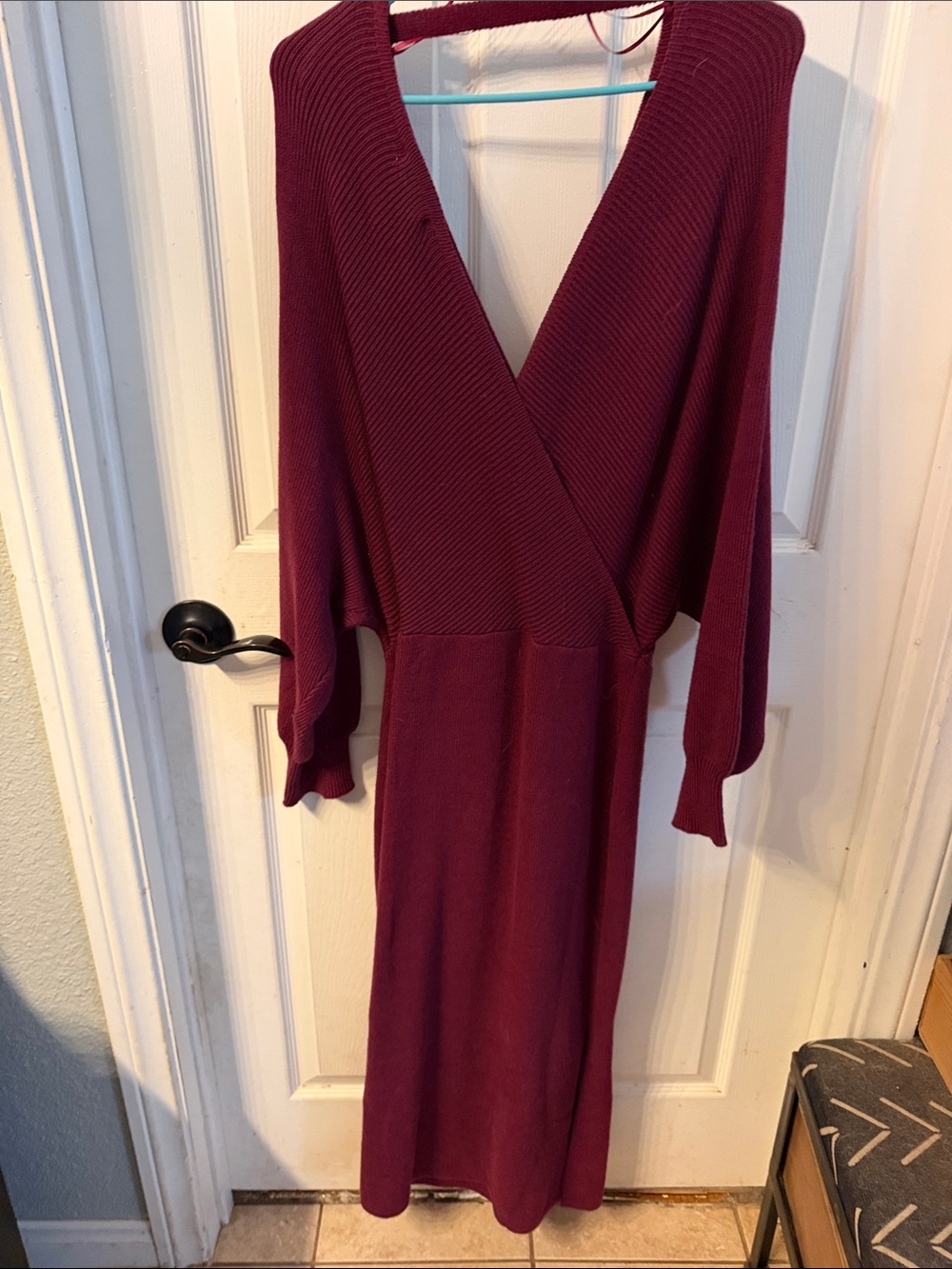Fashion Nova Wine Ribbed Wrap Midi Dress